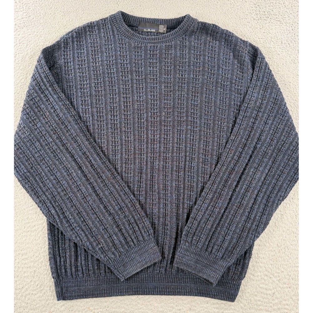 VTG Bill Blass Sweater Mens XL Blue Long Sleeve Textured Fisherman Made‎ In USA